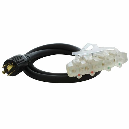 AC WORKS 5FT L14-20P 4-Prong 20A Locking Plug to 4 15/20A Household PDU With Power Indicator Lights L1420F520-05BKL